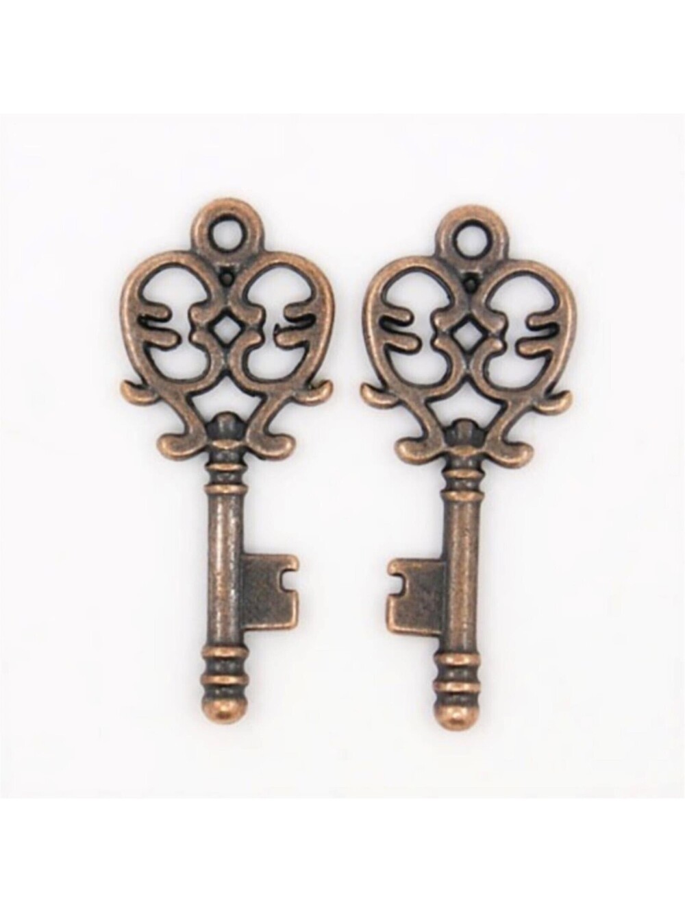 Rustic Antique Copper Skeleton Key Steampunk Victorian Charms Pendants 2 pcs